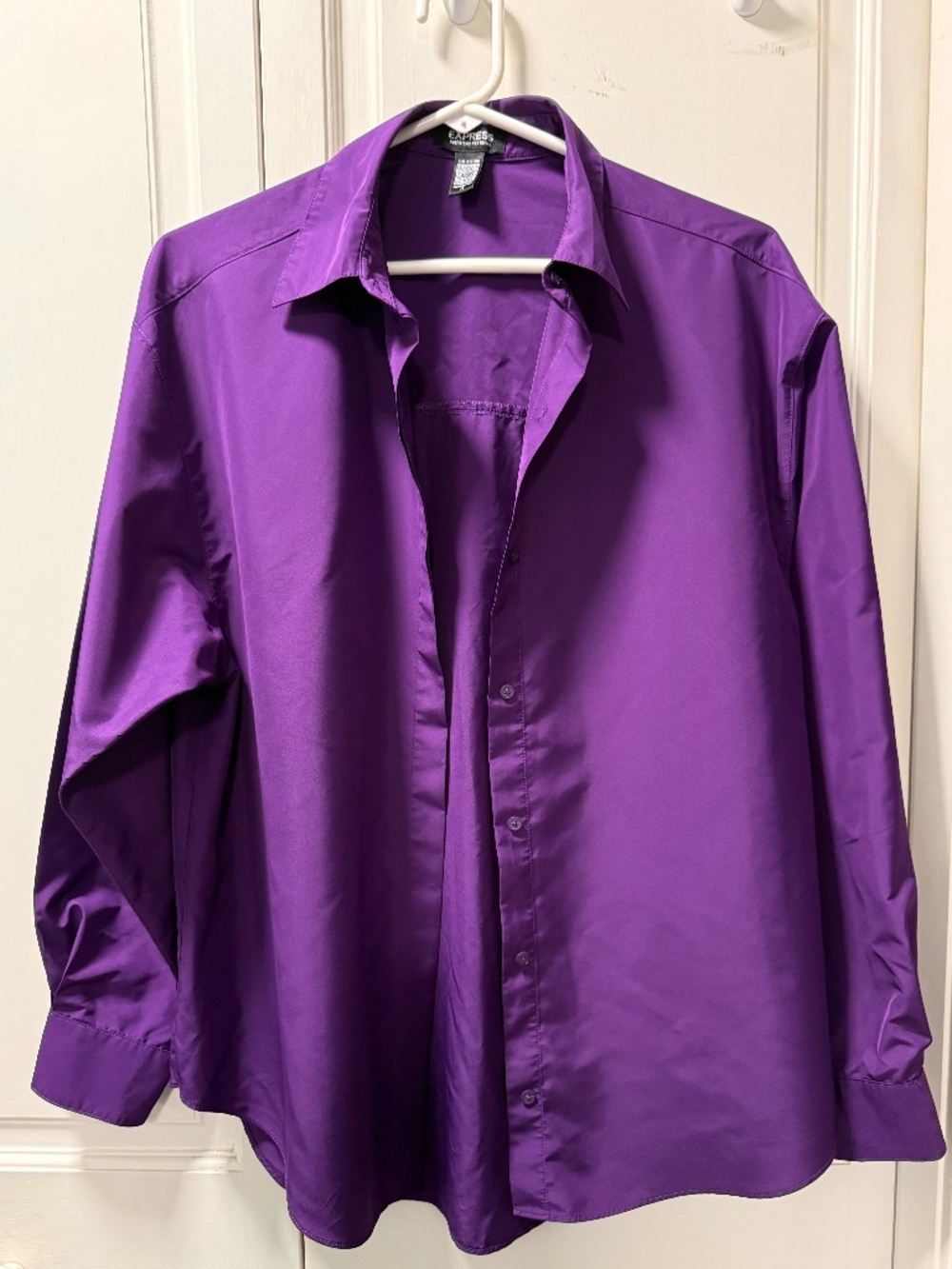 Express Boyfriend Portofino Shirt XS Purple Hidden Button Blouse Long Sleeve